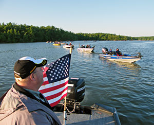 NBAA owner Jim Sprague lines up the angler teams for the 2011 day one White Challenge Championship on Kentucky Lake